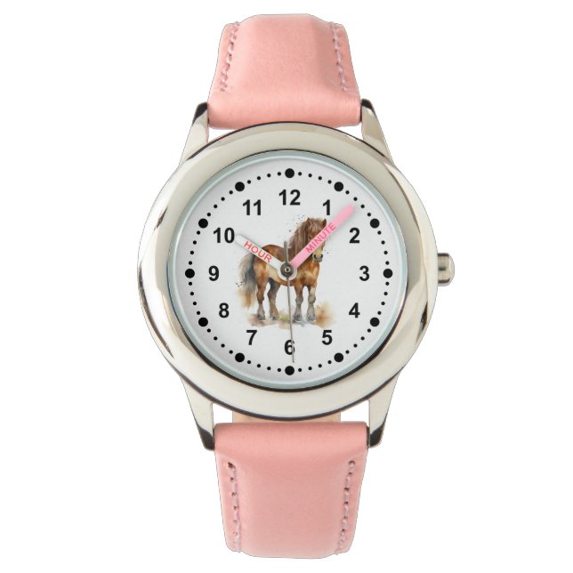 Cute Whimsical Brown Pony Horse Kinder Horloge (Voorkant)