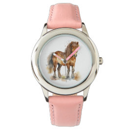 Cute Whimsical Brown Pony Horse Kinder Horloge