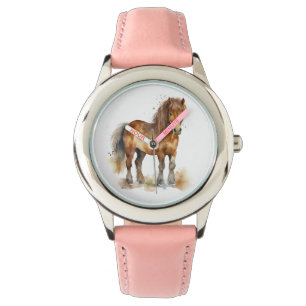 Cute Whimsical Brown Pony Horse Kinder Horloge