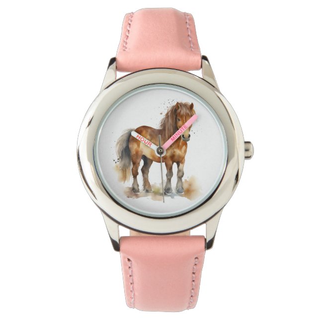 Cute Whimsical Brown Pony Horse Kinder Horloge (Voorkant)