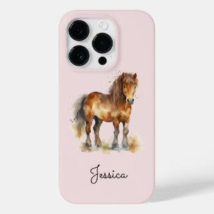 Cute Whimsical Brown Pony Script Name Horse Case-Mate iPhone 14 Pro Hoesje