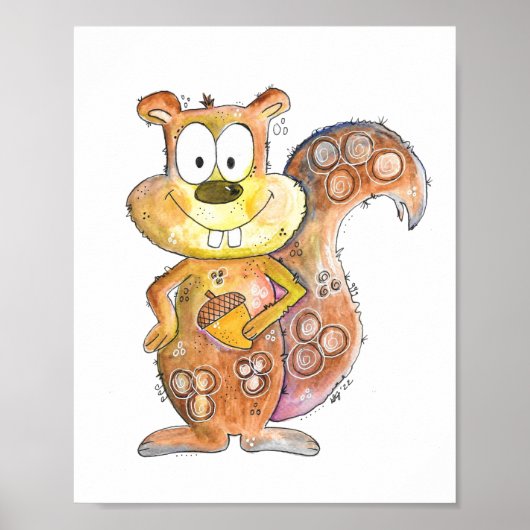 Cute Whimsical Brown Squirrel Poster (Voorkant)