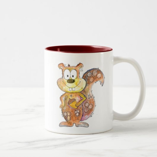 Cute Whimsical Brown Squirrel Tweekleurige Koffiemok (Rechts)
