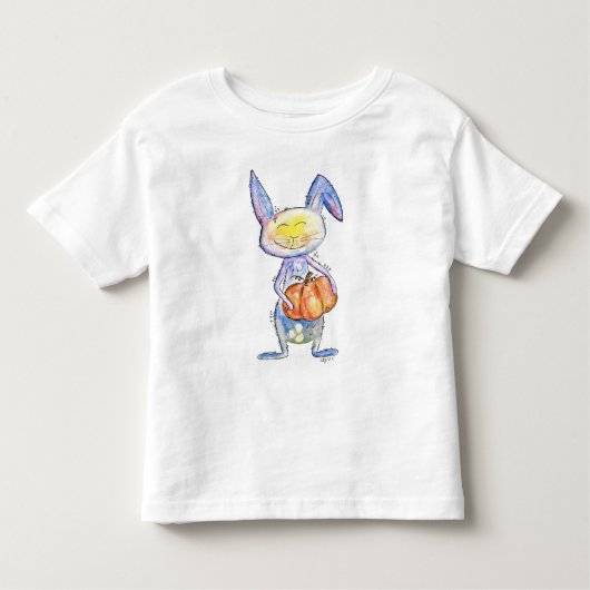 Cute Whimsical Bunny Holding a Pumpkin Kinder Shirts (Voorkant)