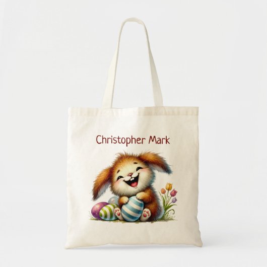 Cute Whimsical Bunny Rabbit Easter Egg Hunt Tote Bag (Voorkant)
