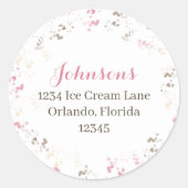 Cute Whimsical Calligraphy Sprinkle Return Address Ronde Sticker (Voorkant)