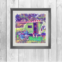 Cute Whimsical Camper Trailer and Beagle