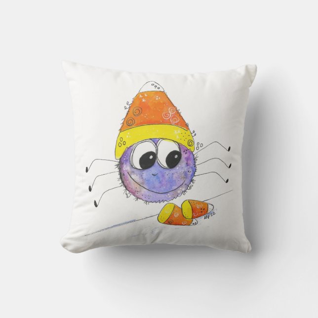 Cute Whimsical Candy Corn Spider Kussen (Voorkant)