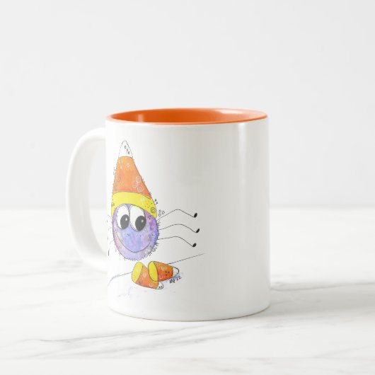 Cute Whimsical Candy Corn Spider Tweekleurige Koffiemok (Voorkant links)
