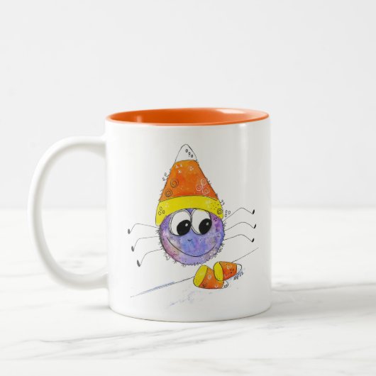 Cute Whimsical Candy Corn Spider Tweekleurige Koffiemok (Links)