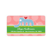 Cute Whimsical Cartoon Elephant Adresetiketten Etiket (Voorkant)