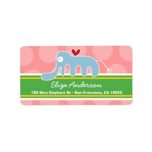 Cute Whimsical Cartoon Elephant Adresetiketten Etiket (Voorkant)