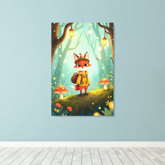 Cute Whimsical Cartoon Fox Canvas Afdruk (Insitu (Houten vloer))