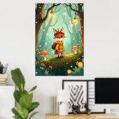 Cute Whimsical Cartoon Fox Poster (Thuiskantoor)