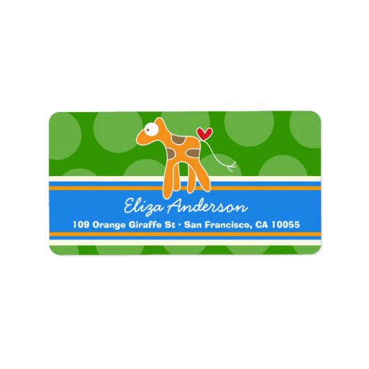 Cute Whimsical Cartoon Giraffe Adresetiketten Etiket (Voorkant)