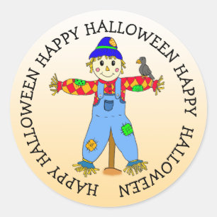 Cute Whimsical Cartoon Halloween Scarecrow Ronde Sticker