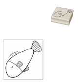 Cute Whimsical Cartoon Vis Rubberen Stempel (Gestempeld)