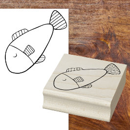 Cute Whimsical Cartoon Vis Rubberen Stempel