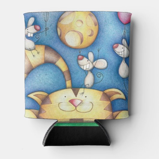 Cute Whimsical Cat and Mouse Moon Art Blikjeskoeler (Voorkant)