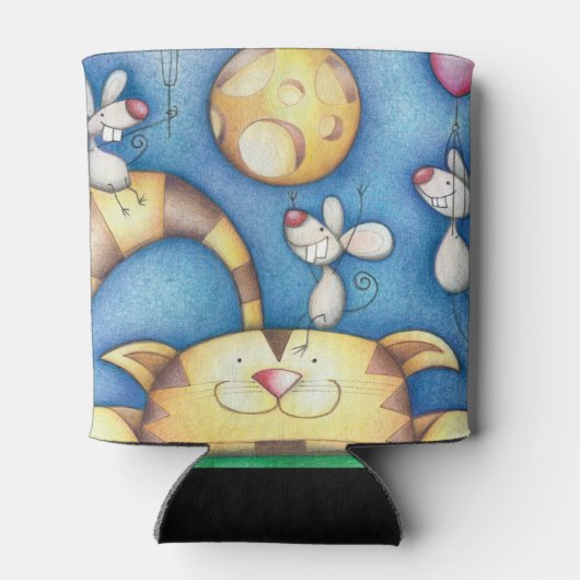 Cute Whimsical Cat and Mouse Moon Art Blikjeskoeler (Achterkant)