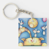 Cute Whimsical Cat and Mouse Moon Art Sleutelhanger (Voorkant)