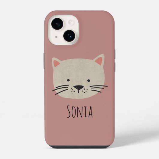 Cute Whimsical Cat Face iPhone Hoesje (Achterkant)