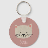 Cute Whimsical Cat Face Sleutelhanger (Voorkant)