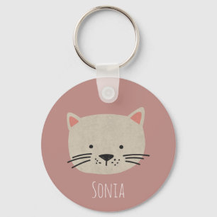 Cute Whimsical Cat Face Sleutelhanger