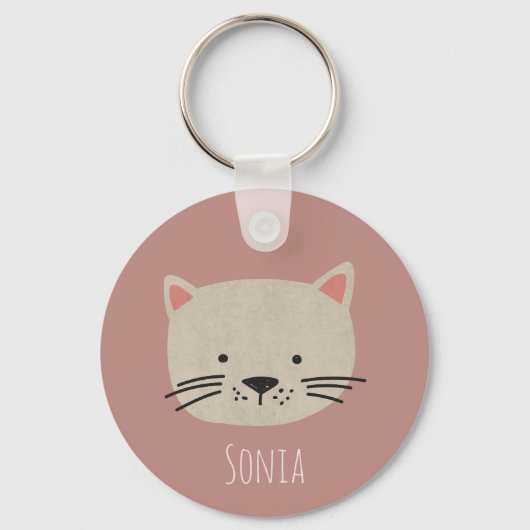 Cute Whimsical Cat Face Sleutelhanger (Voorkant)