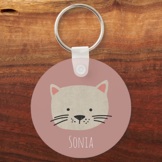Cute Whimsical Cat Face Sleutelhanger (Voorkant)