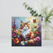 Cute Whimsical Cat, Flowers and Butterflies Kaart (Staand voorkant)