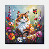 Cute Whimsical  Cat, Flowers and Butterflies Magneet (Voorkant)