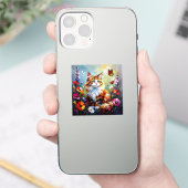 Cute Whimsical  Cat, Flowers and Butterflies Sticker (Telefoon)