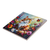 Cute Whimsical  Cat, Flowers and Butterflies Tegeltje (Zijkant)