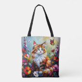 Cute Whimsical  Cat, Flowers and Butterflies Tote Bag (Achterkant)