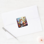 Cute Whimsical  Cat, Flowers and Butterflies Vierkante Sticker (Envelop)