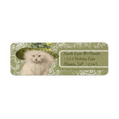 Cute Whimsical  Cat Green Pet Stippen & Hearts Etiket (Voorkant)