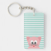 Cute Whimsical Cat on Stripes Sleutelhanger (Voorkant)
