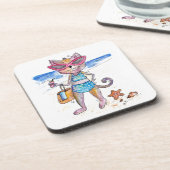 Cute Whimsical Cat op de strand Bier Onderzetter (Linkerzijde)