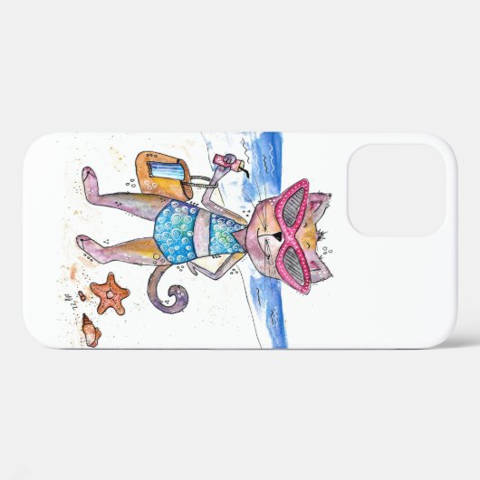 Cute Whimsical Cat op de strand Case-Mate iPhone Case (Achterkant (horizontaal))