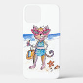 Cute Whimsical Cat op de strand Case-Mate iPhone Case (Achterkant)