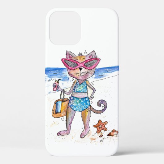 Cute Whimsical Cat op de strand Case-Mate iPhone Case (Achterkant)