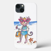 Cute Whimsical Cat op de strand Case-Mate iPhone Case (Achterkant)