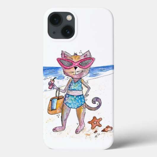 Cute Whimsical Cat op de strand Case-Mate iPhone Case (Achterkant)