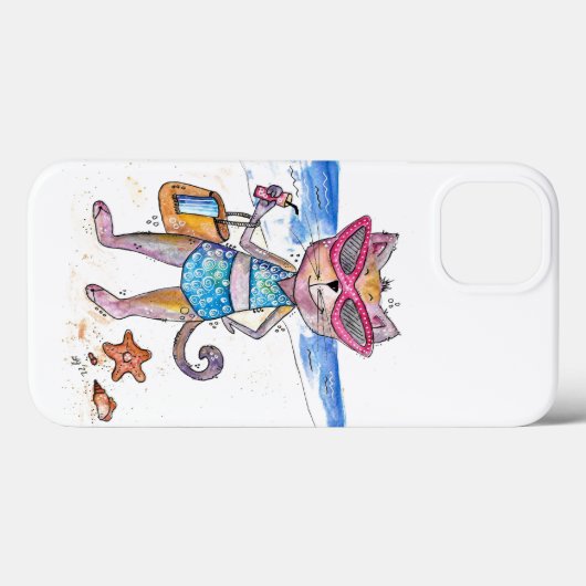 Cute Whimsical Cat op de strand Case-Mate iPhone Case (Achterkant (horizontaal))