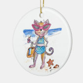 Cute Whimsical Cat op de strand Keramisch Ornament (Links)