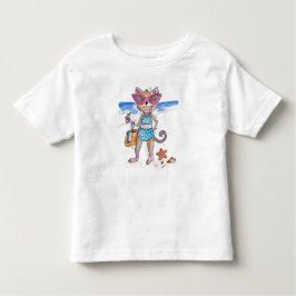 Cute Whimsical Cat op de strand Kinder Shirts
