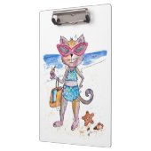 Cute Whimsical Cat op de strand Klembord (Links)