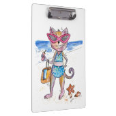 Cute Whimsical Cat op de strand Klembord (Rechts)