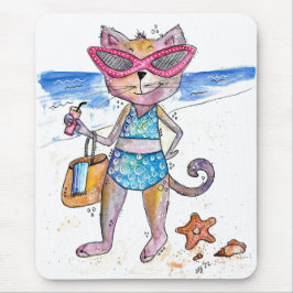 Cute Whimsical Cat op de strand Muismat